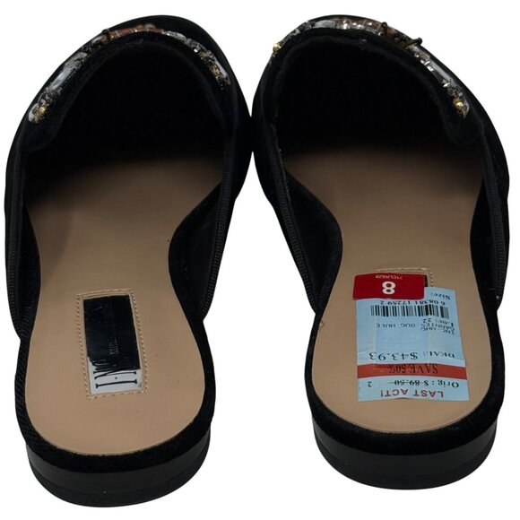 INC Black Bug Gannie 5 Velvet Rhinestone Dragonfly Bumblebee 8 Mules Flats READ - Picture 5 of 11